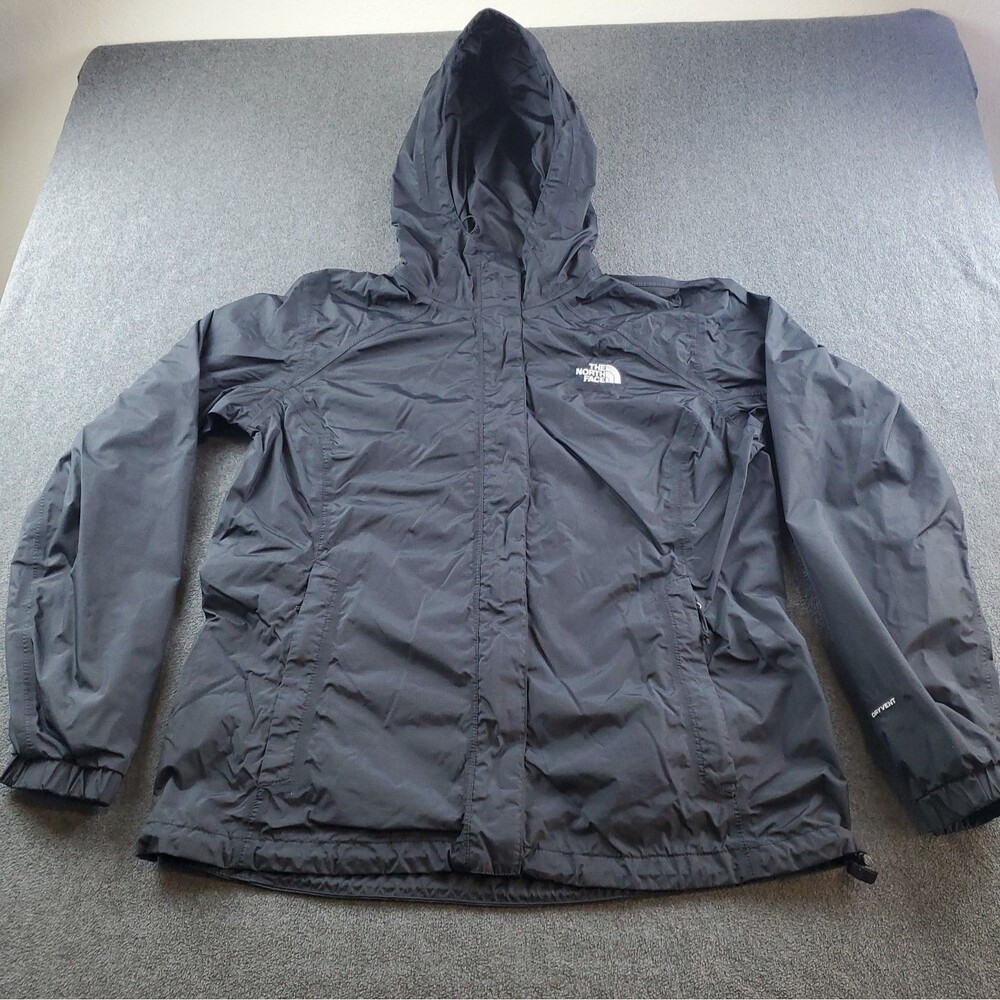 The North Face Women's L  DryVent Black Full Zip Rain Windbreaker Jacket Hooded